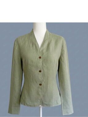 Vintage Anne Klein Linen Jacket – Sage Green Tailored Classic Top + Bonus Scarf